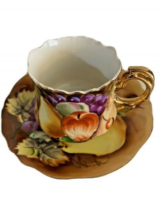 Vintage Lefton China Tea Cup And Saucer Hand Painted - Fruit - Gold