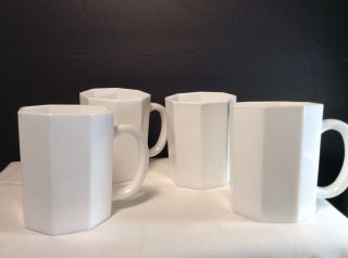 Vintage Octagon Shaped White Milk Glass Mugs,  Made In France