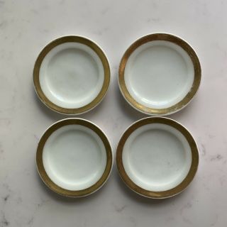 Antique Vintage Porcelain Butter Pats - Set Of 4 - White W/ Gold Trim
