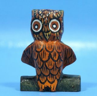 Antique Swiss Black Forest Wood Carving Owl Hand Painted C1920