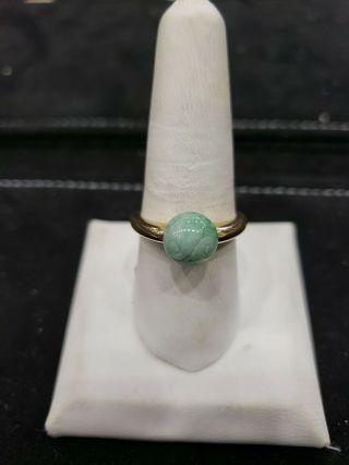 Vintage Jadeite 14k Gold Ring Intricate Carved Jade