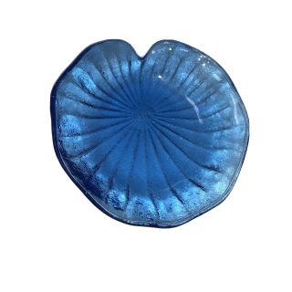 Vintage Avon Blue Glass Water Lilly Trinket Or Soap Dish