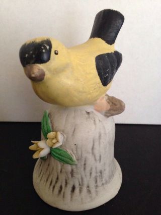 Vintage White Porcelain Bell With Yellow & Black Bird And Flowers 4 - 1/4 " Tall - 8