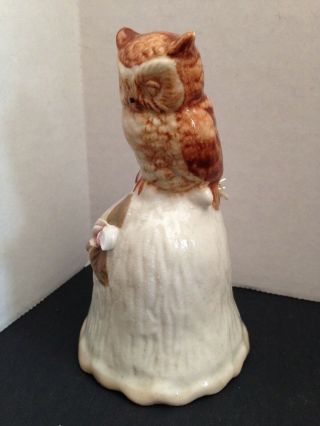 Vintage Porcelain Bell - Wheat/Tan Owl Bell with Flower - 5 