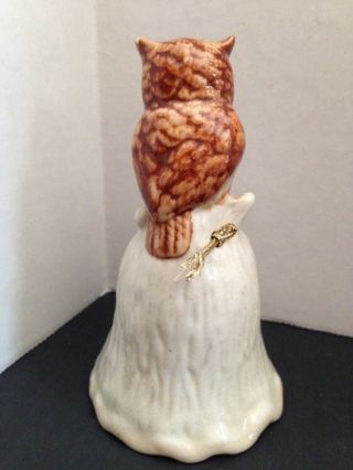 Vintage Porcelain Bell - Wheat/Tan Owl Bell with Flower - 5 