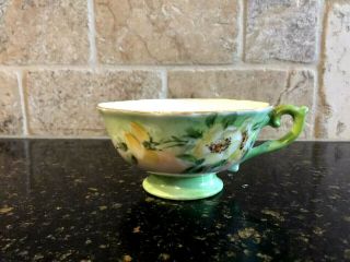 Vintage Green,  Pink,  Yellow Floral Tea Cup,  Made In Japan,  Scalloped Edge,  Gc
