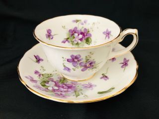 Vtg.  Hammersley Teacup And Saucer Violets From England’s Countryside