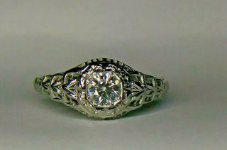 Vintage Art Deco 1/4 Carat Natural Diamond 18k White Gold Ring