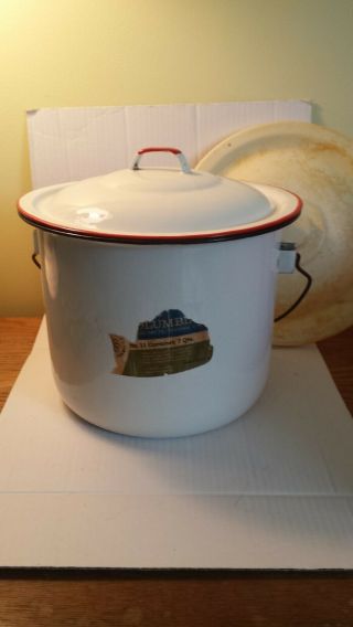 Vintage Columbian Enamel Porcelain Pail/ Chamber Pot With Lid And Wire Handle
