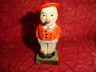 Wonderful Hand Carved & Painted Miniature Figurine Of A Man With A Pipe (?) Italy