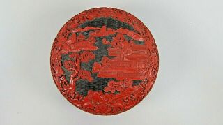 Vintage/antique Chinese Cinnabar Red & Black Carved Lacquer On Metal