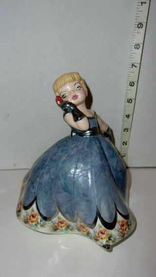 Vintage 7.  5 " Ceramic Dancing Southern Girl Figurine Holland Mold Blue Flower