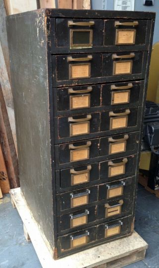 18 Drawers Wood Shop Cabinet Rare Vintage Heavy Duty Storage Tools Parts Jewelry