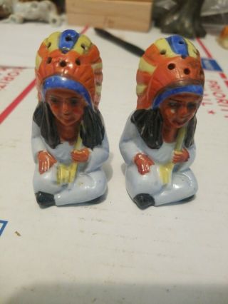 Vintage Indian Chief Native American Salt And Pepper Shakers