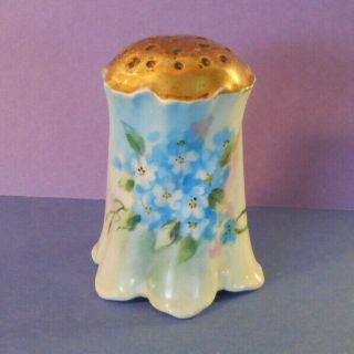 Vtg 3 " Hand Painted Porcelain Sugar Shaker - Blue Forget Me Not Flowers - Signed