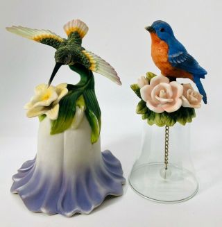 Avon Hummingbird Flower Bell & Seymour Mann Blue Bird Bell Fine Porcelain Bisque