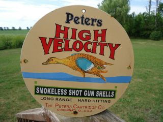 Old Vintage 1950s Peters High Velocity Shotgun Shells Porcelain Sign Remington