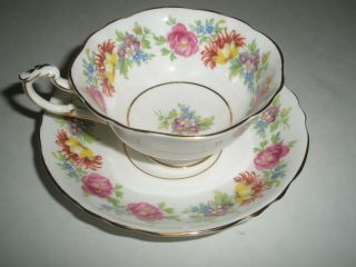 Paragon Floral Tea Cup And Saucer Set With Gold Trim Hm Queen Mary Double Stamp