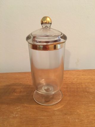 Antique Glass Candy Container With Gold Edged Lid.  50,  Years Old.