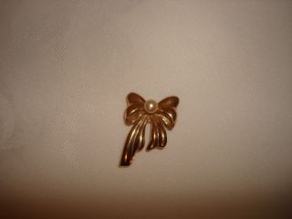 Vintage Collectible 14k Yellow Gold Pearl Ribbon Bow Pin Brooch