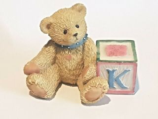 Vintage Enesco Teddy Bear 1995 Priscilla Hillman Letter Block - K - 158488k