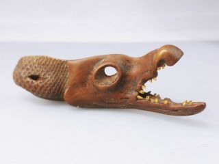 Vintage Antique Japanese Oriental Netsuke Carved Wood Fish Dragon Bead ? Signed