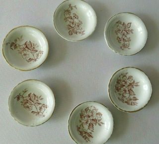 Vintage Set Of 6 Butter Pat Plates W Pretty Red And Pink Transferware Floral