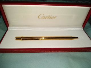 Rare Vintage Authentic Cartier Ballpoint Pen Trinity Gold Bordeaux Clip W/ Case