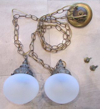 Vintage Hardwired Double Glass Chain Hanging Globes Ceiling Light Fixture