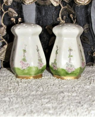 Antique Silesia Germany Porcelain Hand Painted Salt And Pepper Shakers 1900 - 18