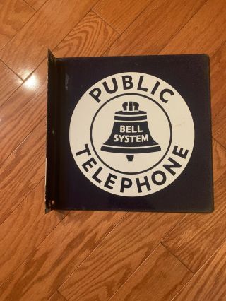 Vintage Public Telephone Bell System Sign Porcelain Enamel