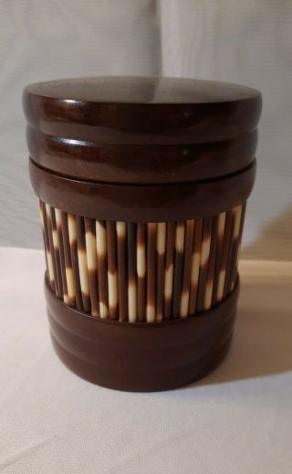 Antique Olive Wood Porcupine Quill Tobacco Jar Box African Curio Ethiopia Stash