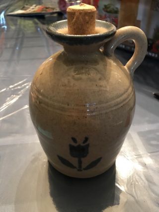 Vintage Stoneware Jug With Cork And Flower Decoration