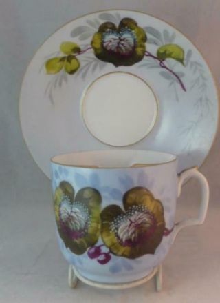 Antique German Porcelain Mustache Cup & Saucer Floral Design C1900