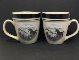 2 Folk Craft Wild Running Horses Stoneware Mugs Scotty Z Oven To Table Coffee