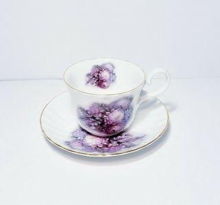 Argyle Bone China Teacup And Saucer Purple Flowers Mum 