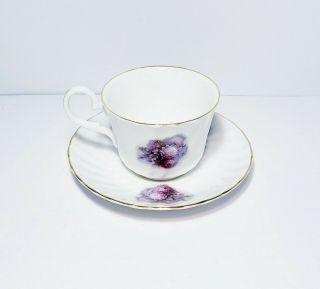 Argyle Bone China Teacup And Saucer Purple Flowers Mum ' s England 2