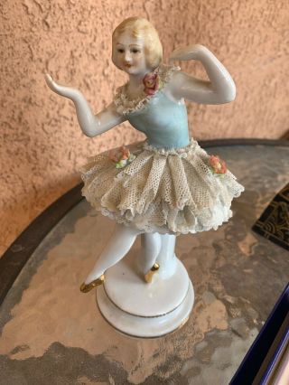 Vintage Dresden Porcelain Lace Germany Wr Dresden Art Ballerina Figurine