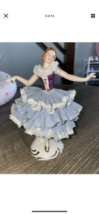 Antique Vintage Dresden Lace Porcelain Ballerina Dancing Lady Figurine Germany