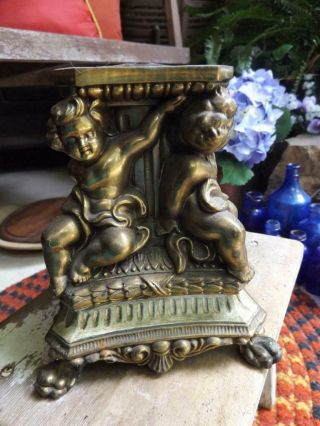 Gorgeous Vintage Cast Metal Lamp Base Or Pedestal Cherub Design Gold Finish