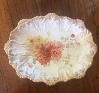 Lovely Antique Porcelain Plate Hand Painted Embossed Gold Trim