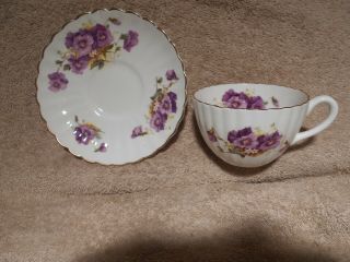 Vintage Radfords Bone China Cup & Saucer Violets Crown Fluted England 2474