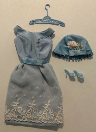 Htf 1960s Vintage Barbie “reception Line” Outfit 1654 Dress Hat Shoes Hanger