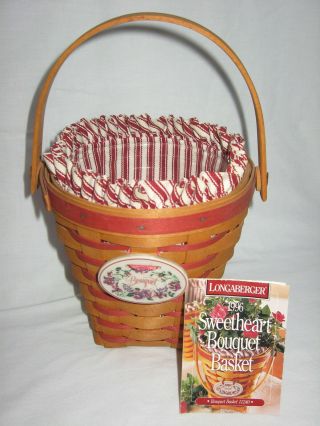 Longaberger Sweetheart Bouquet Basket W/handle Combo 1996 Tie On Liner Protector