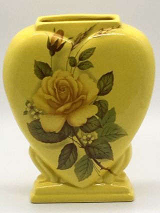 Vintage Yellow Heart Floral Rose Ceramic Vase