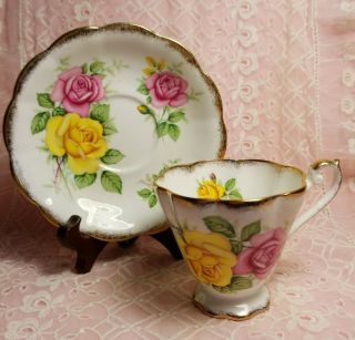 Vintage Royal Standard Pedestal Tea Cup & Saucer Set Roses With Gold Gilt