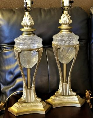 Vintage Robert Abbey Neoclassical Hollywood Regency Brass Glass Urn Table Lamps