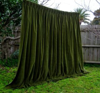 Olive Moss Green 100 Blockout Vintage Flocked Velvet Curtains Theatre Portiere