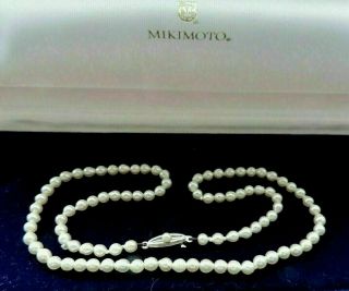 Vintage Mikimoto Boxed Akoya Cultured Pearl Necklace By Tasaki Shinju Pearls