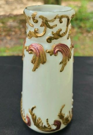 Antique Hand Painted Milk Glass Vase 5 1/2 "